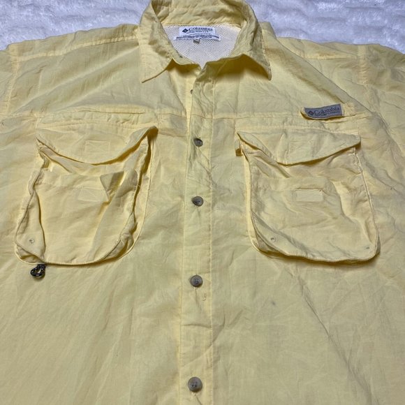 Columbia PFG Fishing Shirt Men's Yellow XL Nylon Short Sleeve Pockets Button-Up - Picture 7 of 11
